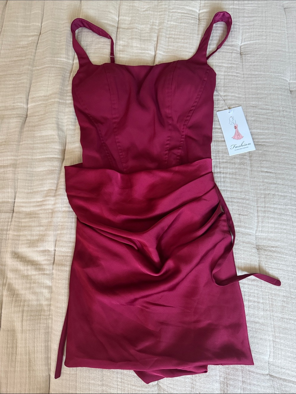 NWT Size 2 Burgundy Satin Corset Mini Dress – Lace-Up Back